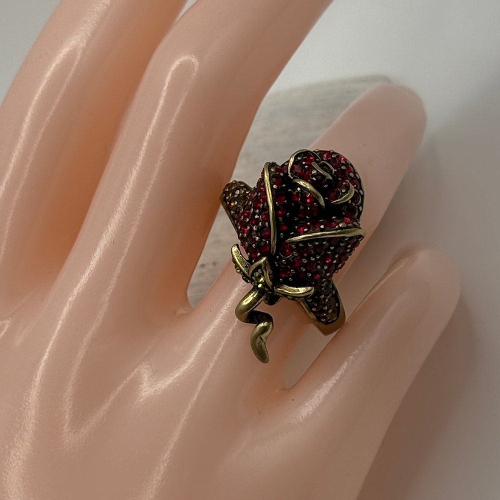 Heidi Daus Climbing Rose Size 10 Bold Dimensional Statement Bronze Red Green - Picture 11 of 17